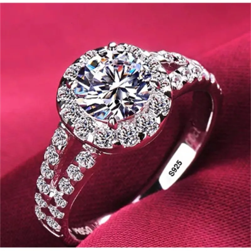 With Side Stones vv-6 Never Fade White Gold Color Rings Women High Silver Wedding Band Bridal Jewelry Accessories 230701