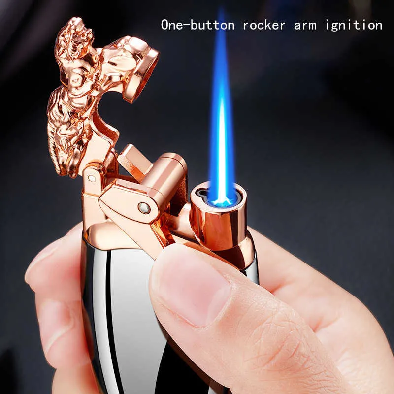 New Rocker Tiger Dead Inflatable Lighter Electronic Ignition Personality Windproof Luminous Lighter Men Gift VBI7Without Gas