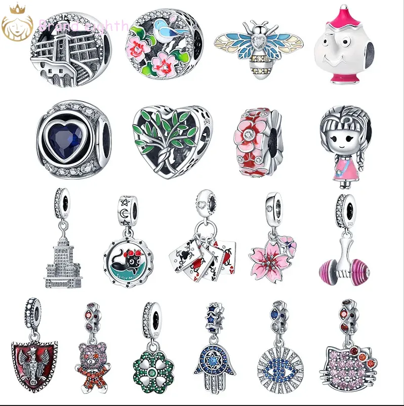 För Pandora Charms Sterling Silver Pärlor Racelet Color Charm Original Little Bee Kitten Charmes Ciondoli