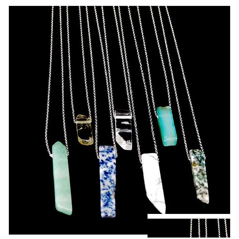 Pendant Necklaces Natural Stone Strip Bar Necklace Rose Red Blue Amethyst Crystal Green Aventurine Rec Stainless Steel For Women Men Dhlkt