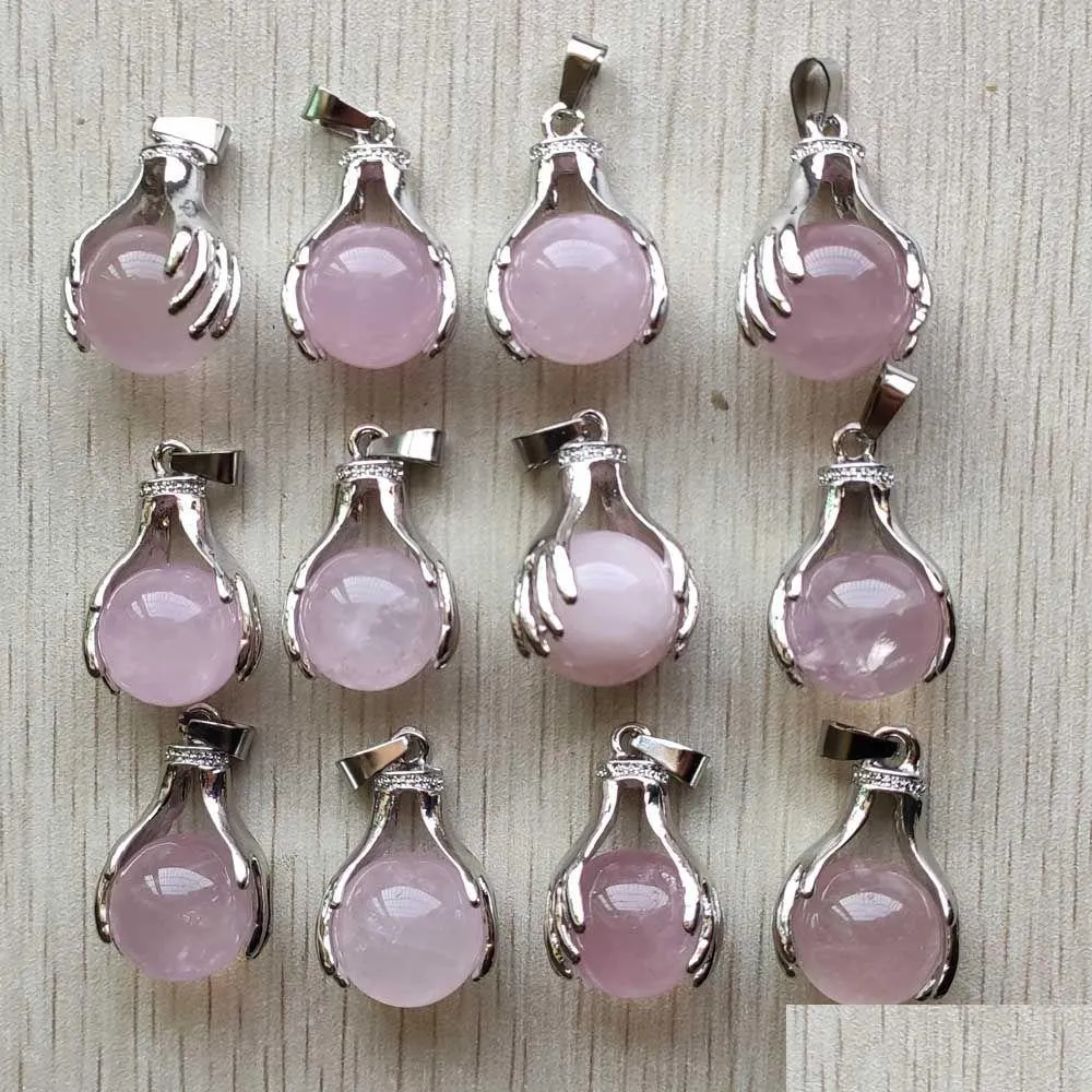 Charms Hand Hold Natural Rose Quartz Stone Charm Beads Pendenti per gioielli che fanno Drop Delivery Components Dhe0R