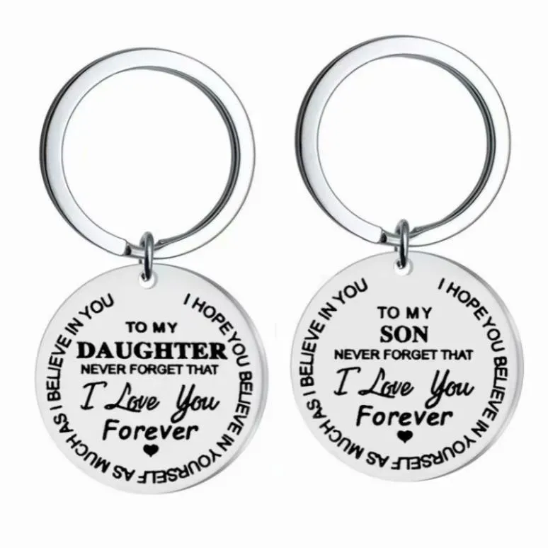 To My Son Daughter forever Love Key Chains Keyring Trendy Stainless Steel Keychain Charm Love Pendant Jewelry Gift