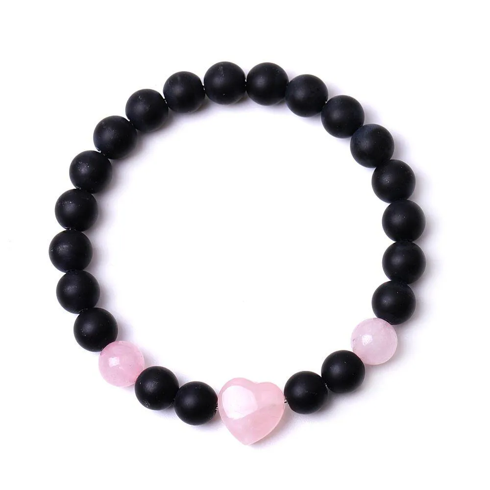 Beaded 8Mm Black Stone Colorf Hartvorm Armband Tijgeroog Rozenkwarts Roze Kristal Rode Agaat Bangle Voor Vrouwen Yoga Sieraden Drop D Dhc5U