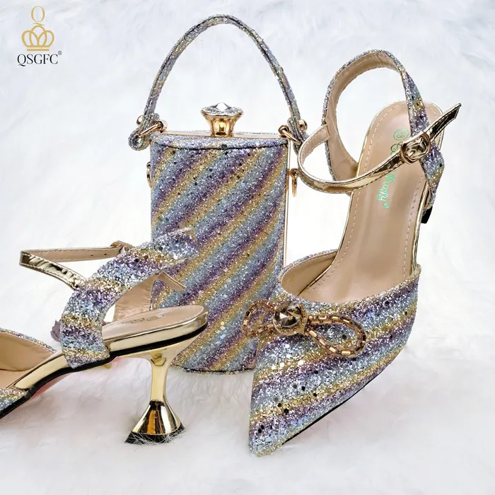 Sandali QSGFC Ultime paillettes colorate e design a farfalla con diamanti Scarpe da donna Borse Set colore viola 230630