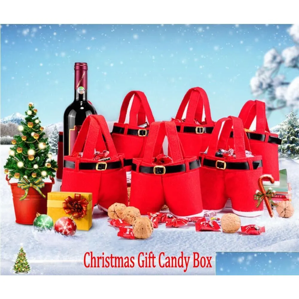 Decorazioni natalizie Merry Gift Treat Candy Wine Bottle Babbo Natale Bretella Pantaloni Decor Portable Wrap Drop Delivery Home Garde Dhqt7