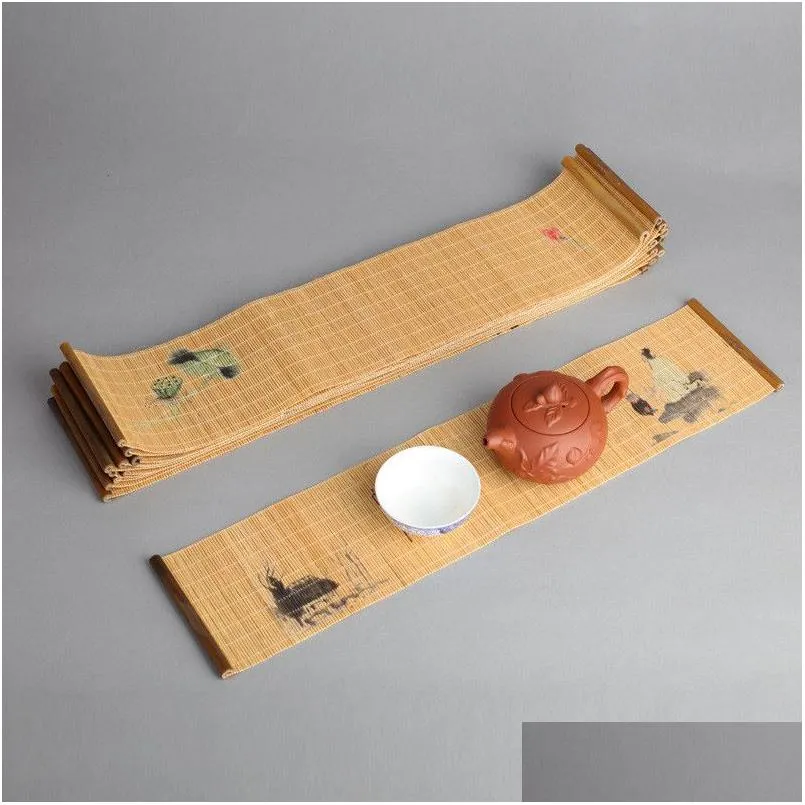 Tea Trays Bamboo Runner Chinese Japanese Zen Weave Mats Table Runners Curtains Ceremony Accessories Drop Delivery Home Garden Kitche Dh4Gl