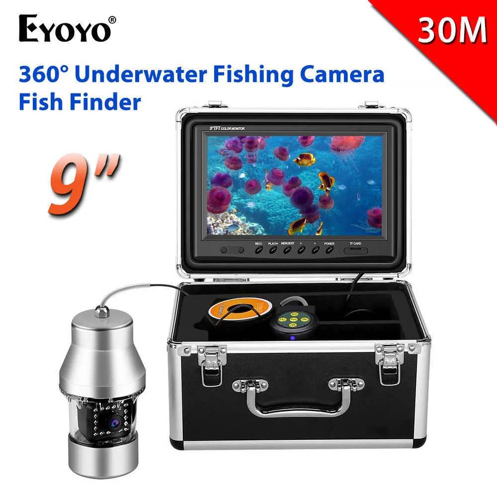 Fish Finder Eyoyo EF360 Fish Finder 9 "DVR Рекордер 30 м подводная рыбалка видеокамера IP68 Водонепроницаемые 18 светодиодов 360 градусов вращающейся камеры HKD230703