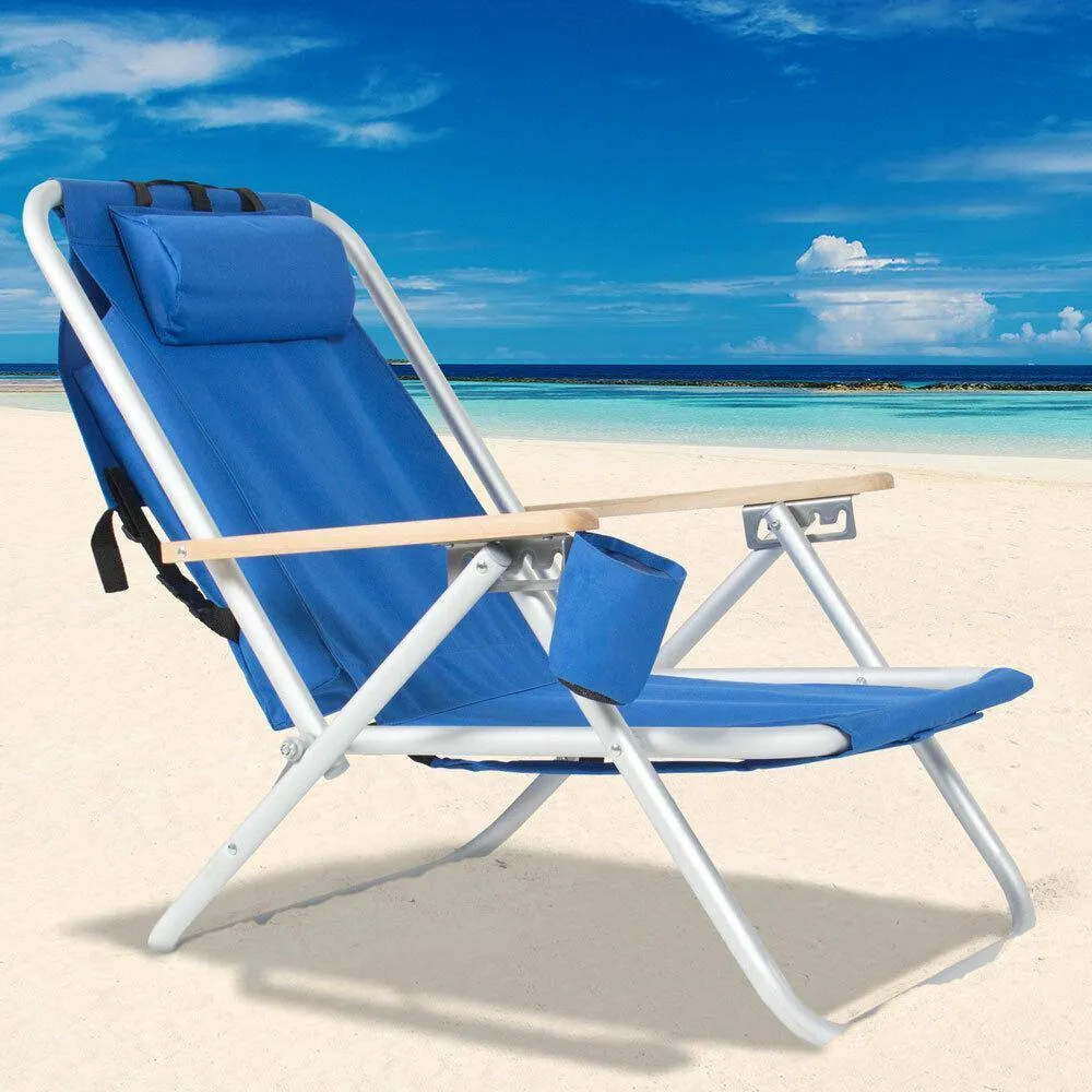 Opvouwbare strandstoel chaise longue met bekerhouder + opbergzakje Camping Steady
