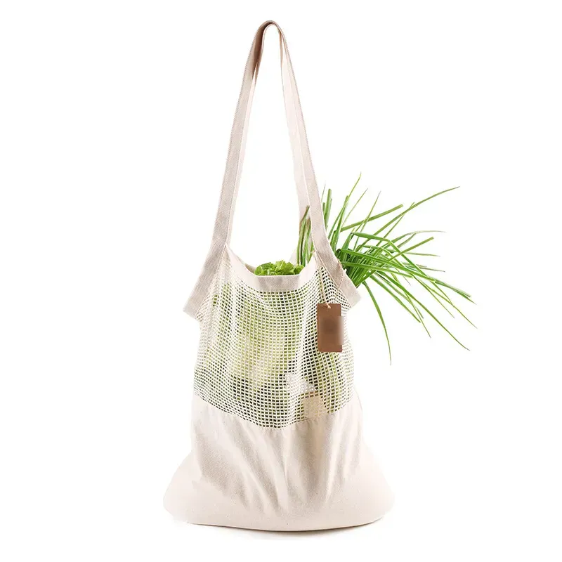 eco bags Reusable Mesh Shopping Bag for Fruits & Veggies - Durable Cotton Handbag with Portable Design & Storage