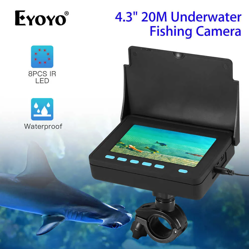 Fish Finder Eyoyo Monitor portatile da 4,3 pollici Videocamera da pesca subacquea 8 pezzi Lampada a infrarossi Luci Video Fish Finder 8500mAh Batteria HKD230703