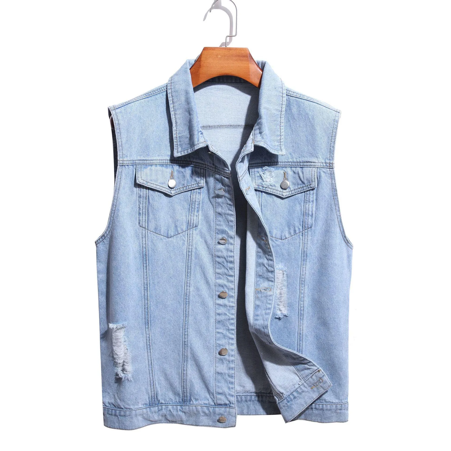 Gilet da uomo Mens Denim Vest Simple Fashion Washed Grinding White Hole Slim Youth Motorcycle Commercio estero Drop Delivery all'ingrosso Ap Dhmhf