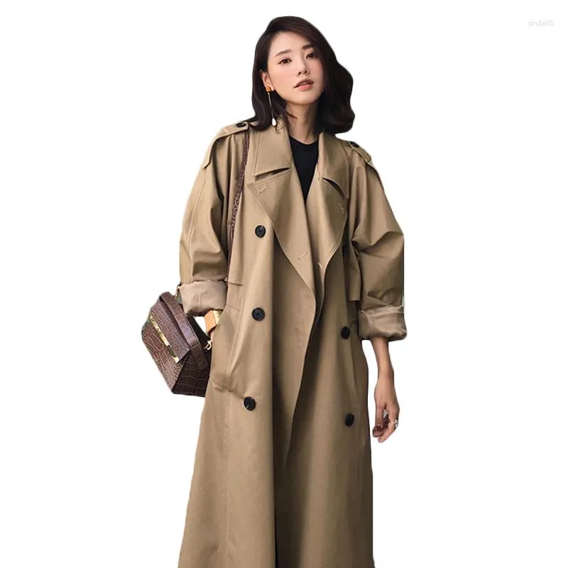 Trench Coats Feminino Caqui Casaco Casual Longo Outerwear Roupas Soltas Para Senhora Com Cinto Primavera Outono Alta Qualidade Verde Exército