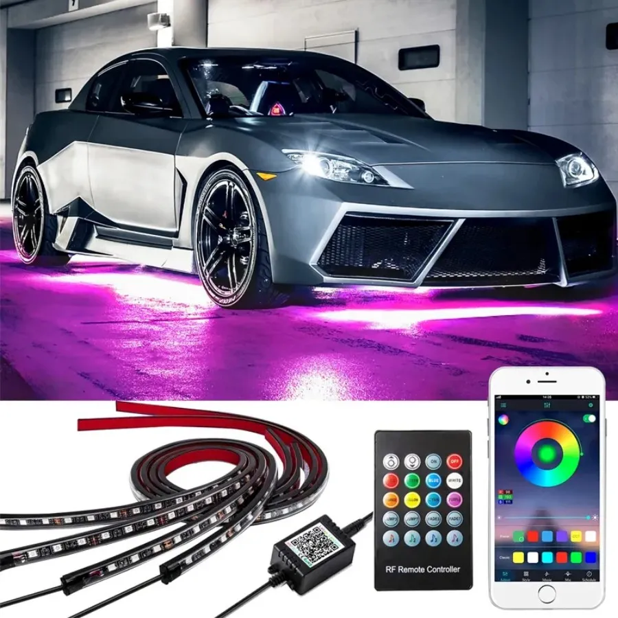 4pcs Car Neon Light гибкая светодиодная полоса под дним дистанционное управление/управление приложением RGB Dream Color Авто декоративная атмосфера лампа атмосферы