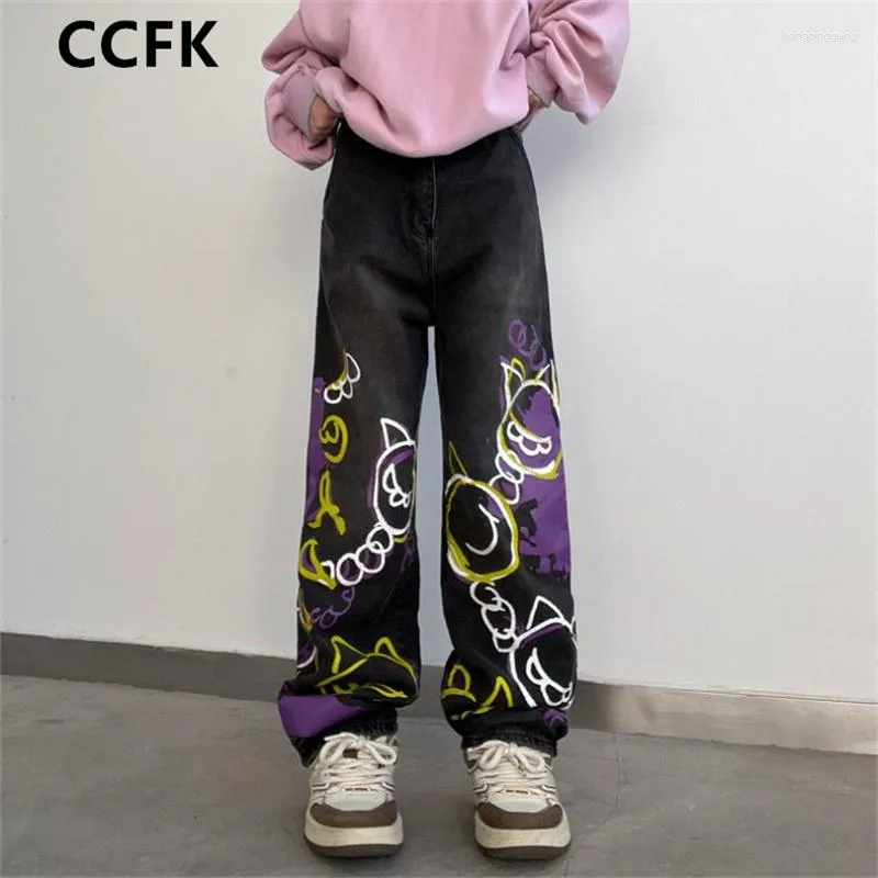 Damenhose Emo Dark Grunge E Girl Kleidung Baggy Graffiti Jeans Damen Hippie Gothic Alt Taschen Punk Denim Hose Cyber Y2K 2023