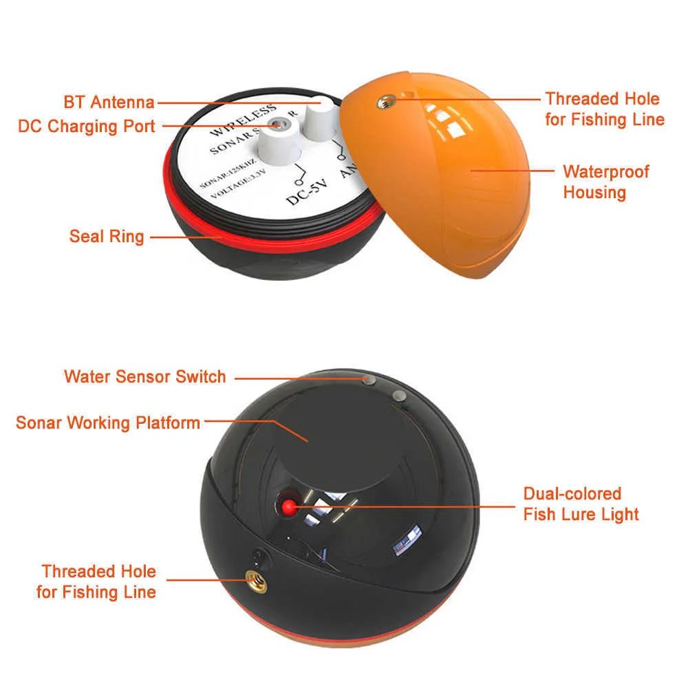 Smart Wireless Fish Finder Portable ABS Wireless Fish Sonar Sensor for Boat  Fishing for Ice Fishing
