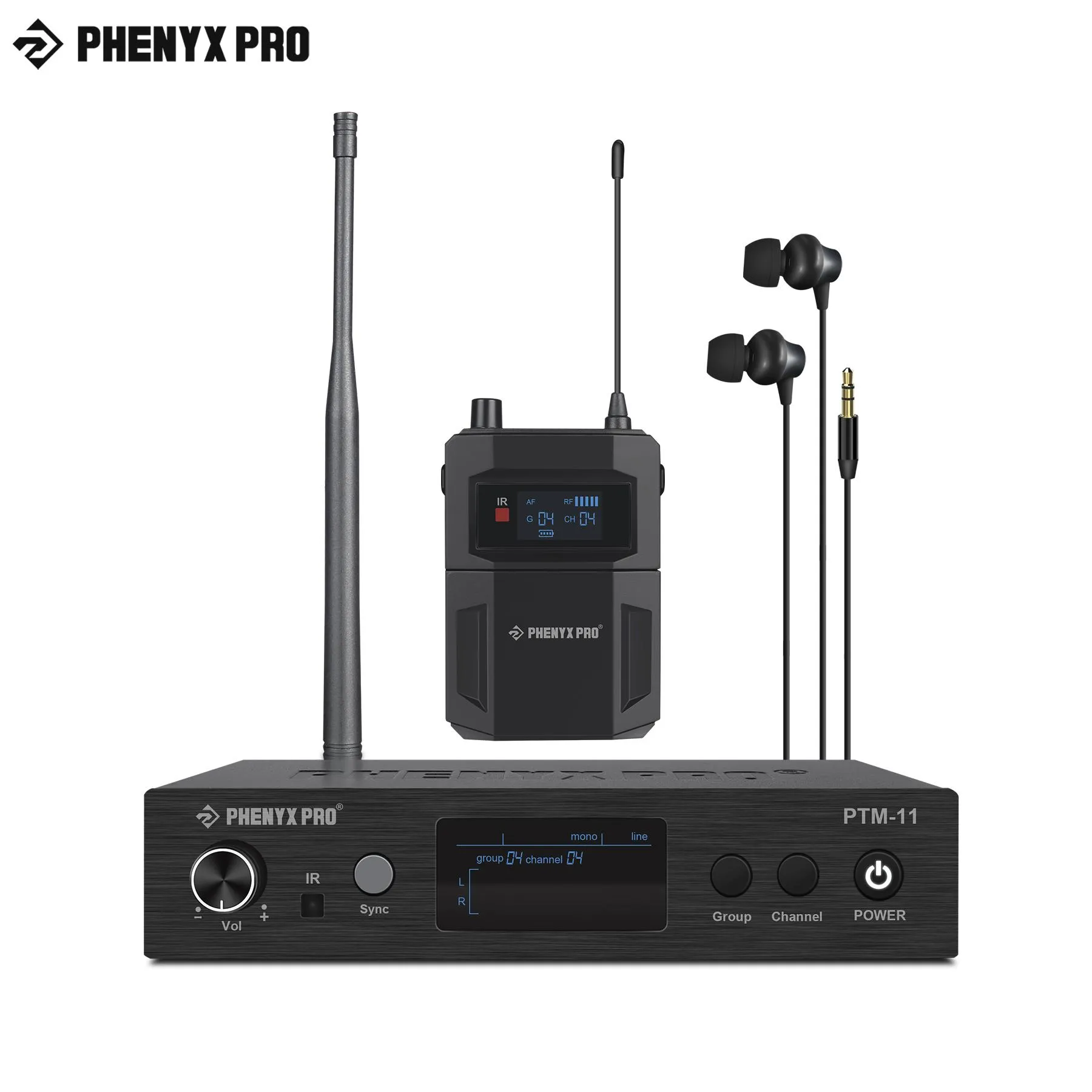 Miscelatore UHF Mono Audio Wireless nel sistema a orecchio Monitoraggio Metal Transmiter Ricevitore bodypack robusto 50 Frequenze 500/900MHz Phenyx Pro