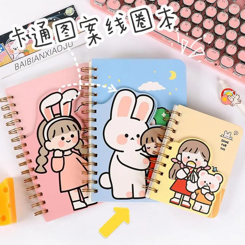 Cartoon Meisje Coil Notebook Mini Eenvoudige Draagbare Notepad Leuke Notebooks Binder Journal Schetsboek Koreaanse Briefpapier