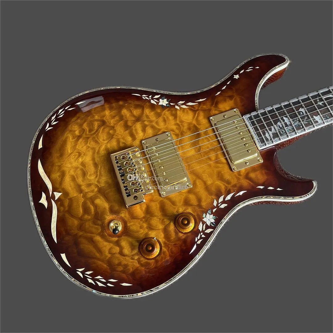 Anpassad butikelektrisk gitarr med ebenholts fingertavla, guldhårdvara, hög kvalitet, 6 stift