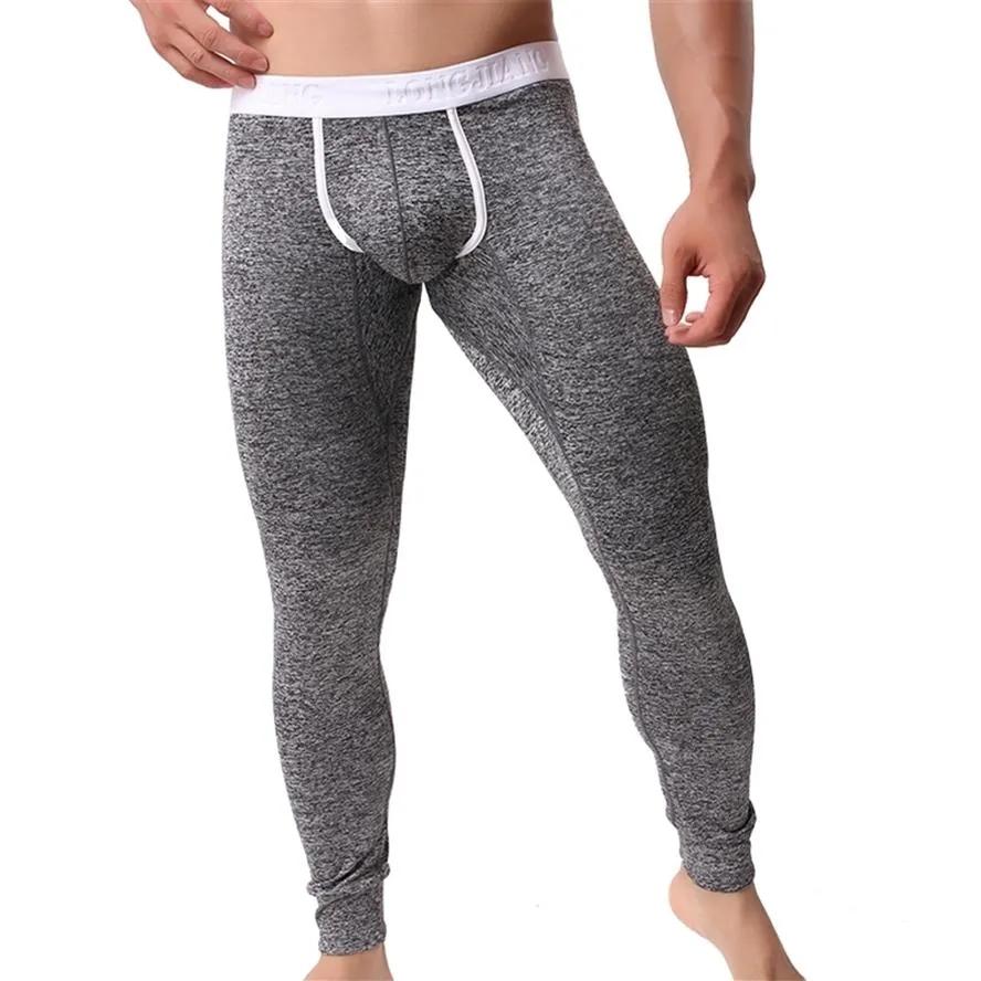 Men's Long Johns Sexy U Convex Penis Pouch Leggings Tight Underwear Men Home Sheer Lounge Pants Gay Sleepwear Thermal Underpa329t