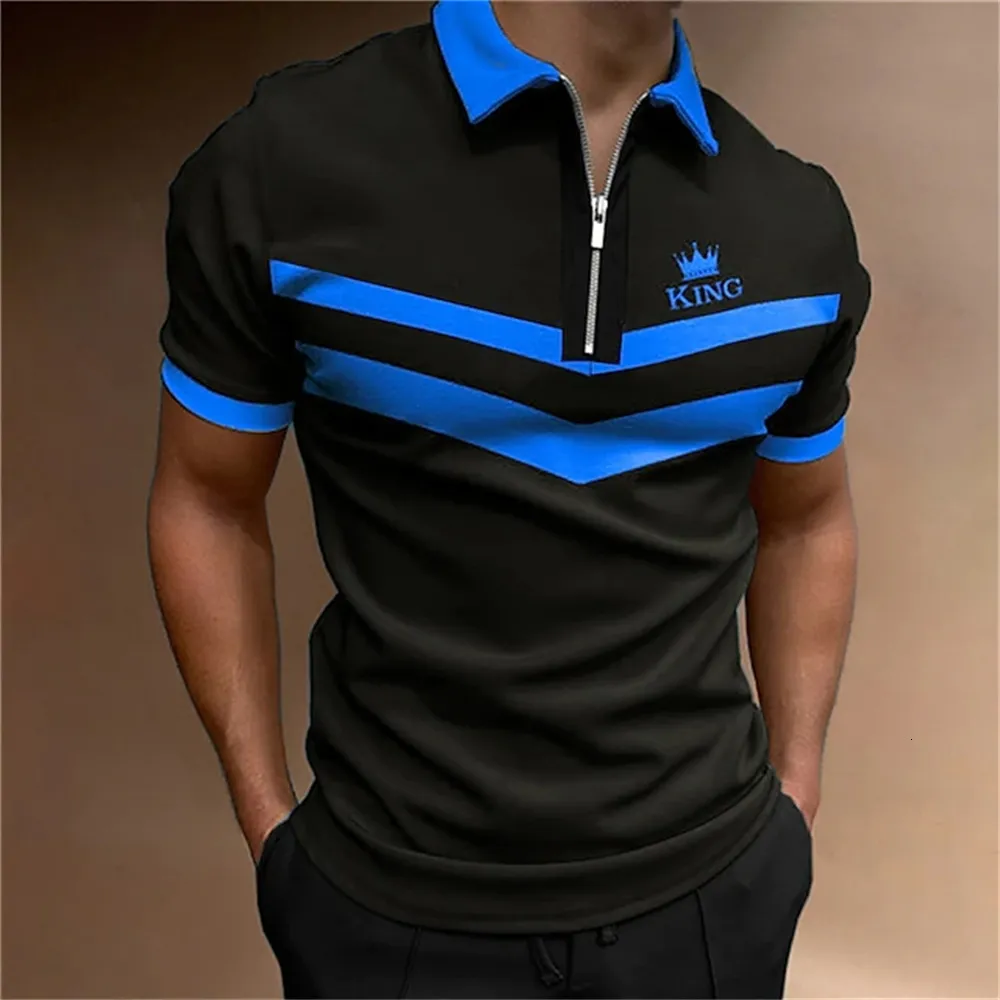 Herren Polos Herren Tops Polo Golf Herren King Print T-Shirt Hochwertige Turndown Kurzarm Reißverschluss Pullover Original Golf Wear Herrenbekleidung 230703