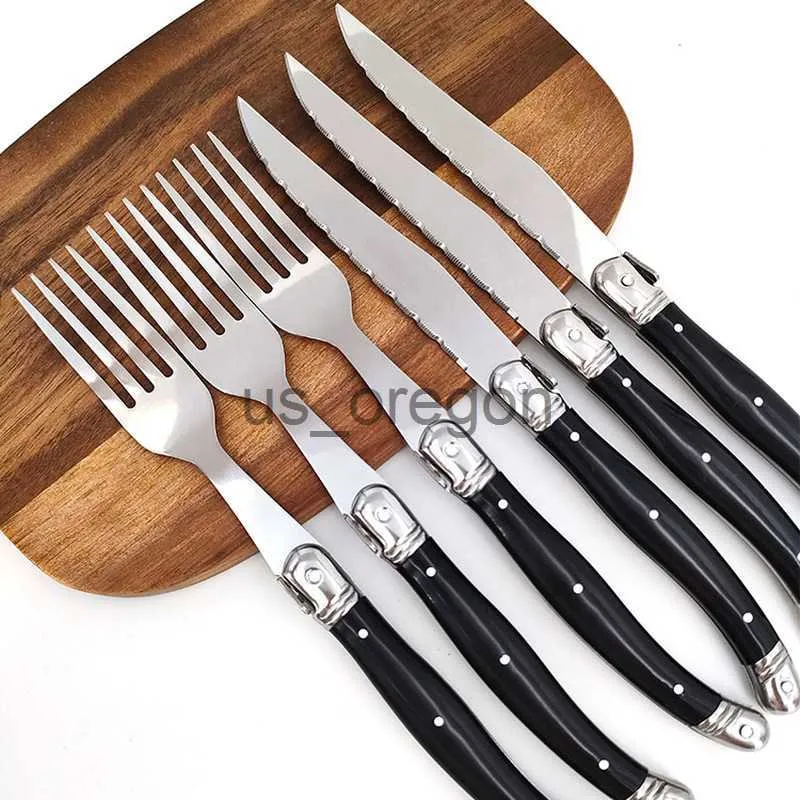 Servisset Rostfritt stål Steak Knivgaffel Västerländsk mat Bestick Matbord Köksredskap ABS Handtag Bestick Silver x0703