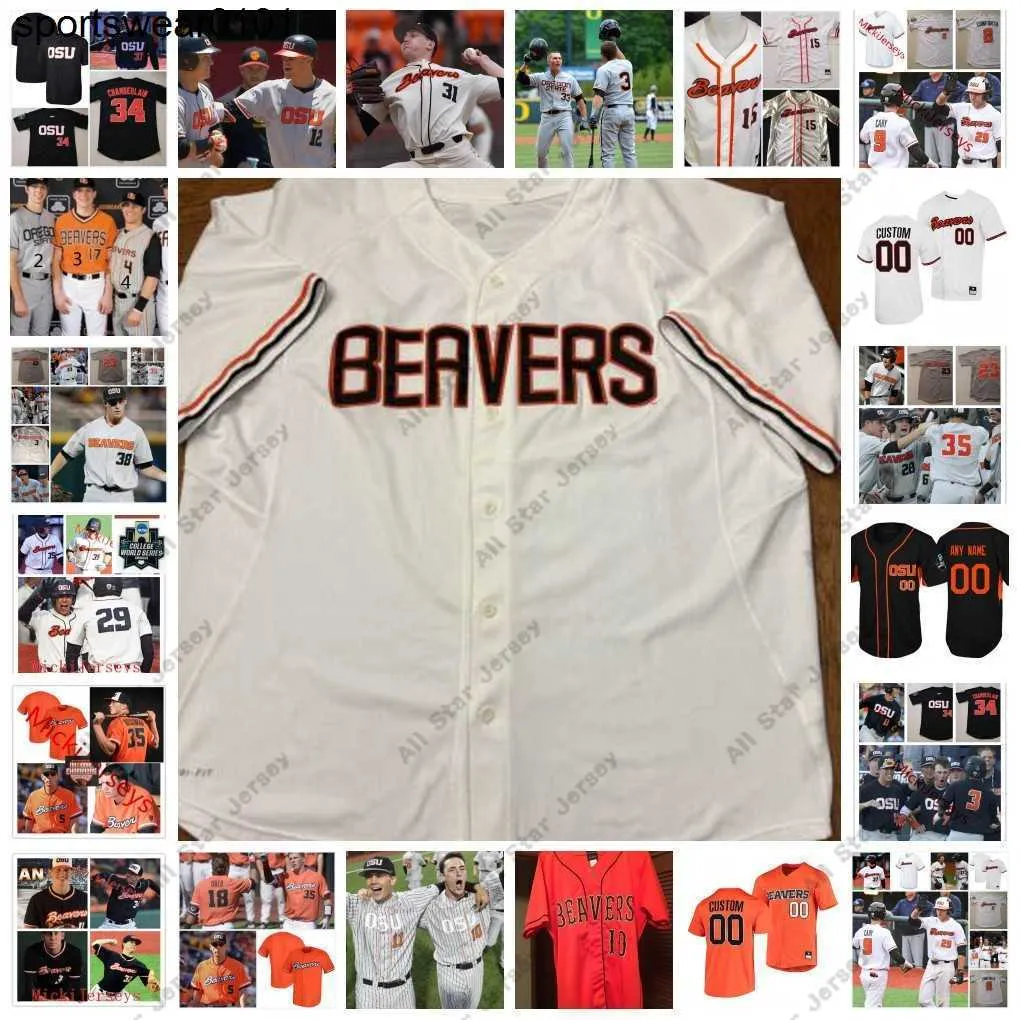 College Baseball porte un maillot de baseball personnalisé des castors de l'État de l'Oregon 25 Joey Mundt 26 Cooper Hjerpe 27 Gavin Logan 28 Wade Meckler 29