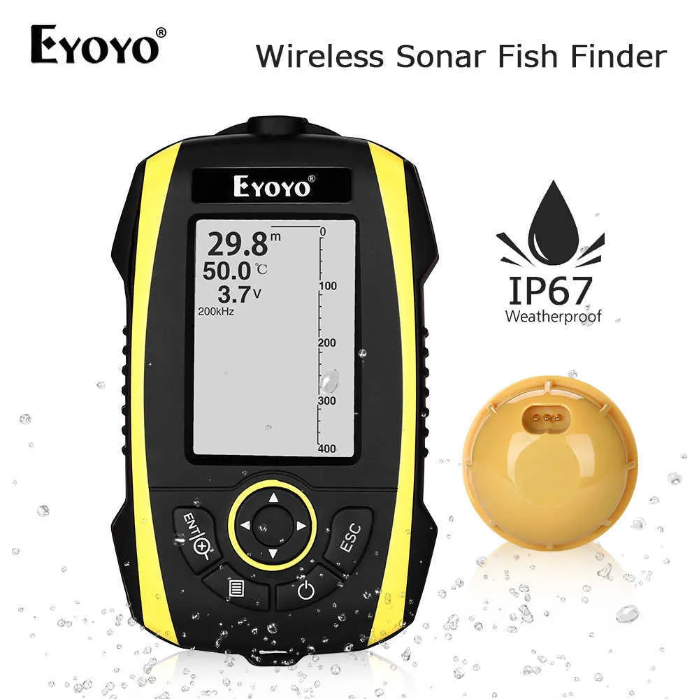 Fish Finder Eyoyo Rechargeable 2.4" Wireless Fish Finder Sunlight Readable Portable Fishfinder Color TFT 147ft/45m Depth Sonar Detector HKD230703