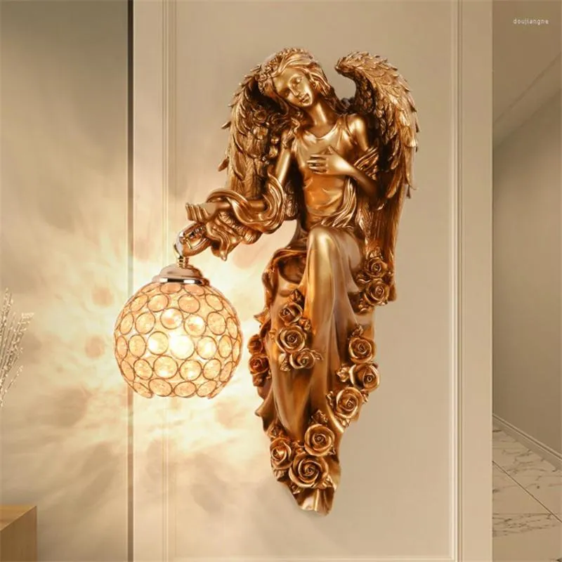 Wall Lamp European Goddess Angel Resin Lamps Living Room Background Bedside Bedroom American Aisle Bathroom Decorated Sconces Lights