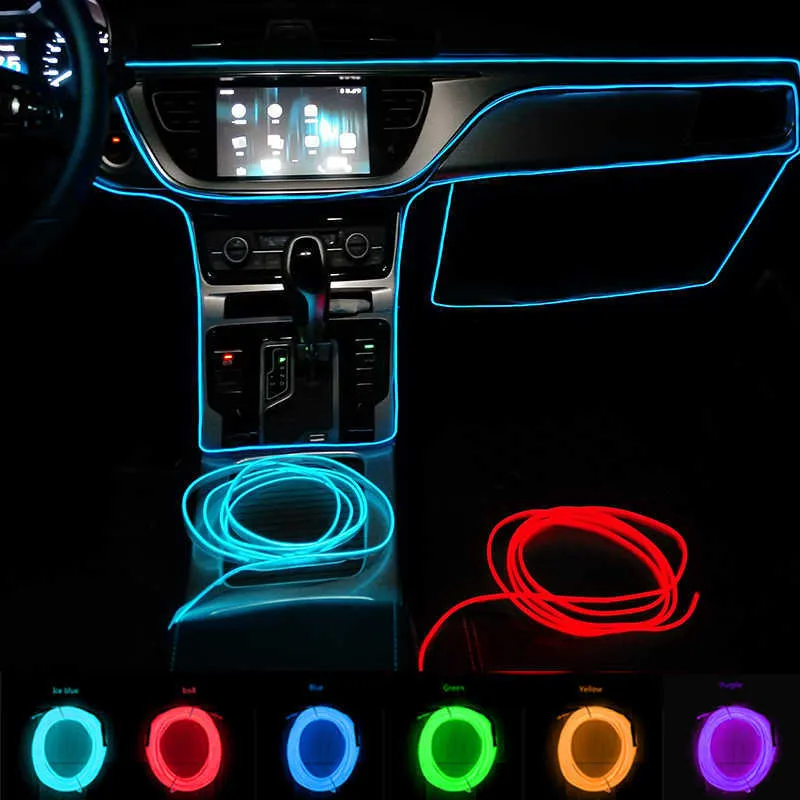 Tira de luces LED para Interior de coche, tubo de luz fría de neón  Flexible, 5m