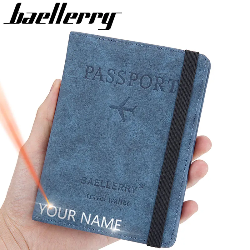 Baellerry nouveau sac de passeport RFID hommes portefeuilles nom gravure hommes sacs à main voyage passeports couvre crédit porte-carte unisexe portefeuille