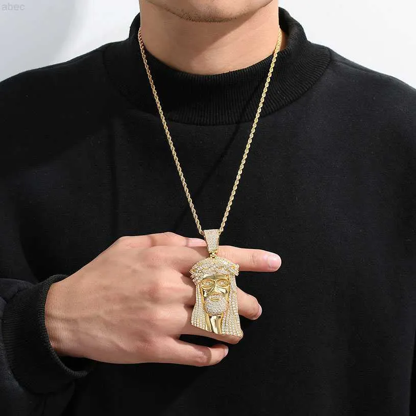 Hip Hop Iced Out Cz Bling Diamond Big Jesus Piece Pendentif Collier Jésus Pendentif