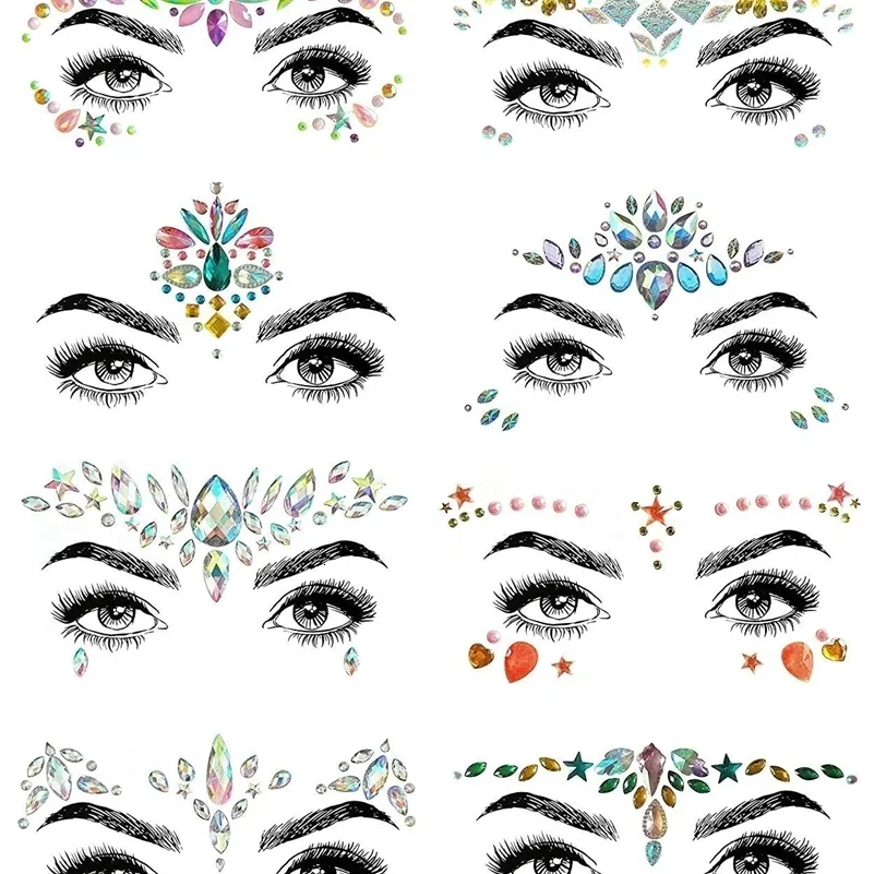 Temporary Tattoos For Women Glitter Face Gems & Body Art Stickers For ...