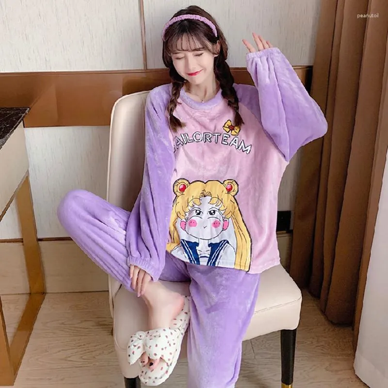 Roupa De Dormir Feminina Kawaii Flanela Conjunto De Pijama