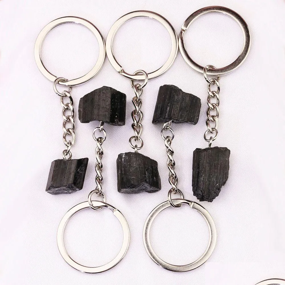 Key Rings Black Irregar Tourmaline Keychain for Women On Bag Car Jewelry Party Friends Gift Delivery Dhghz