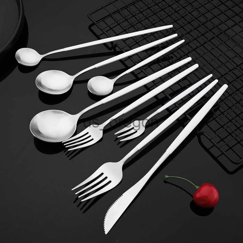 Dinnerware Sets White Silver Matte Stainless Steel Dinnerware Set Dinner Knife Dessert Fork Ice Spoon Cake Fork Coffee Spoon Flaware Cutlery Set x0703