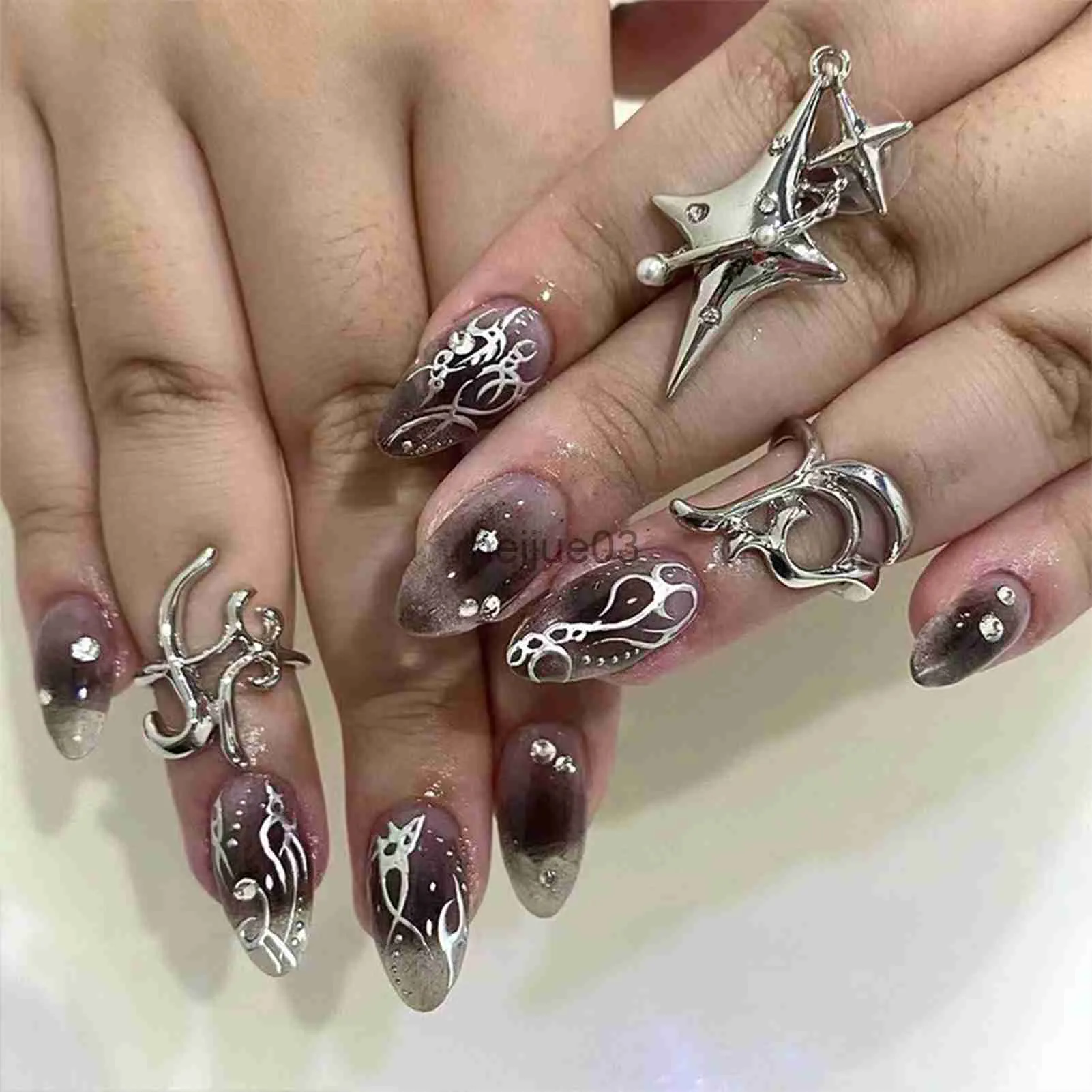 Is That The New Goth 24pcs Black Sweet Cool Star Pattern False Nails With  1pc Adhesive Tape ??| ROMWE USA