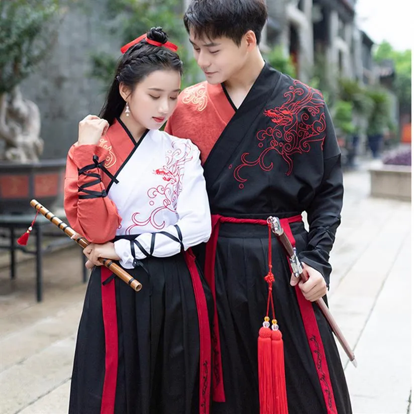 Couples Chinois Hanfu Ancien Costume Traditionnel Danse Folklorique Wushu Vêtements Femmes Hommes Performance Porter Festival Outfit DN4908212I