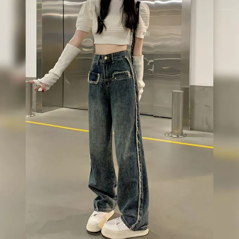 女子ジーンズワイドレッグバギーハイウエストスタイリッシュな服2023レディースファッションヴィンテージ服90Sストリートウェアグランジアーバン