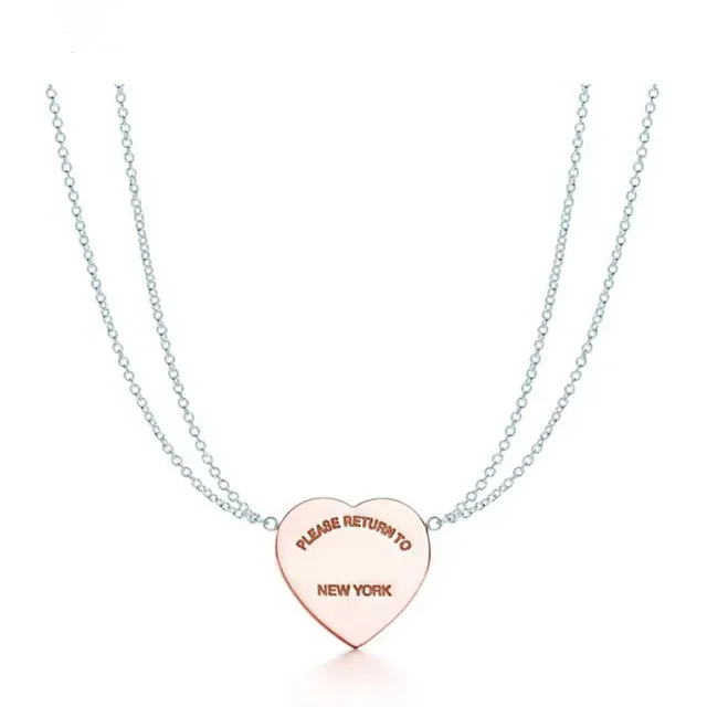 Classic Designer Women's Fashion 925 Sterling Silver Tiffanines Romantic Necklace Pendant Heart Bead Chain Rose Gold Jewelry Birthday Luxury Gift