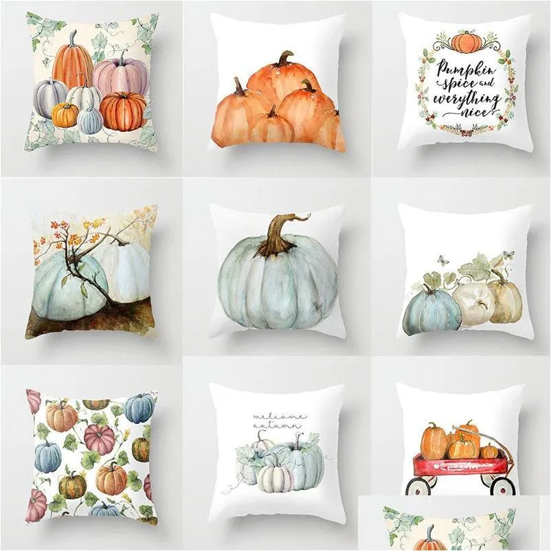 Pillow Case Thanksgiving Farmhouse Fall Throw Pillowers Autumn Harvest Halloween Pumpkin Printed Cushion Drop Delivery Home Garden T Dhjs7