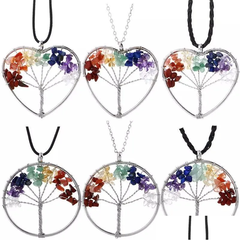 Pendentif Colliers 6 Styles 7 Chakra Arbre De Vie Collier Améthyste Quartz Chips Rainbow Mticolor Sagesse Pierre Naturelle Drop Delivery Dhddw