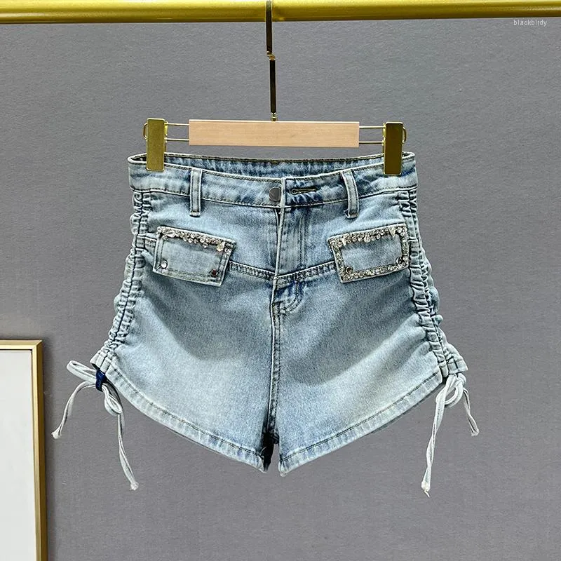 Frauen Jeans A-Linie Denim Shorts frauen Sommer Elastische Hohe Taille Diamant Breite Bein Hosen 2023 Mädchen Jean mujer