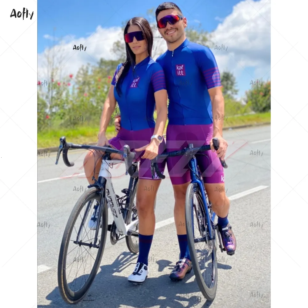 Maillot de cyclisme Ensembles Kafitt Bleu Violet Couples Vêtements Professionnels Cyclisme Triathlon Costume Vélo Vêtements Skinsuit ensembles Maillot Ropa Ciclismo Été 230701