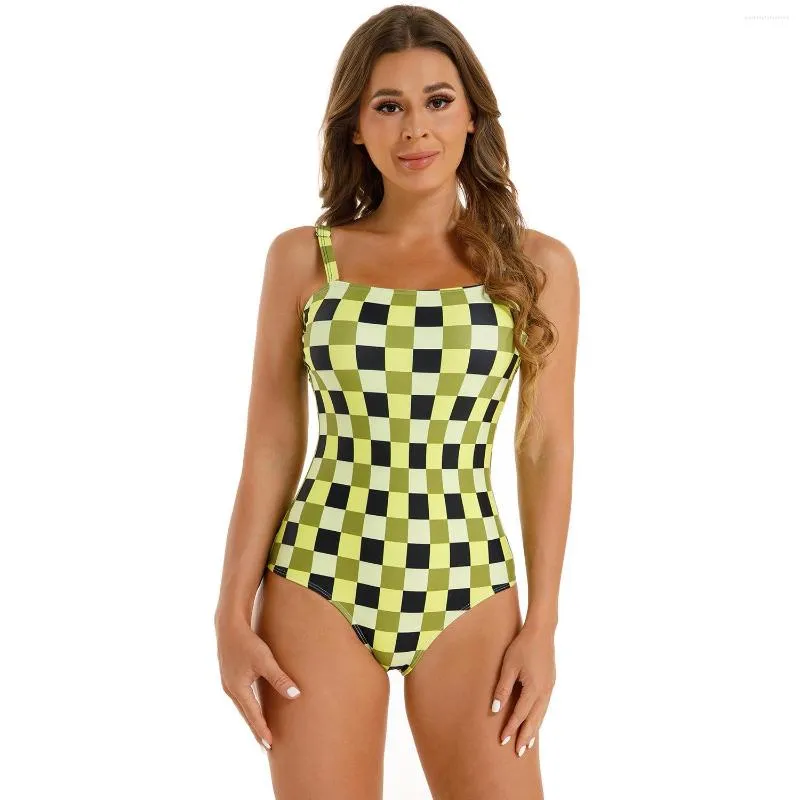 Yellow Plaid One-Piece Swimsuit: Sexy, Spanx-Straps for Women's Beach  Bikini 2023
