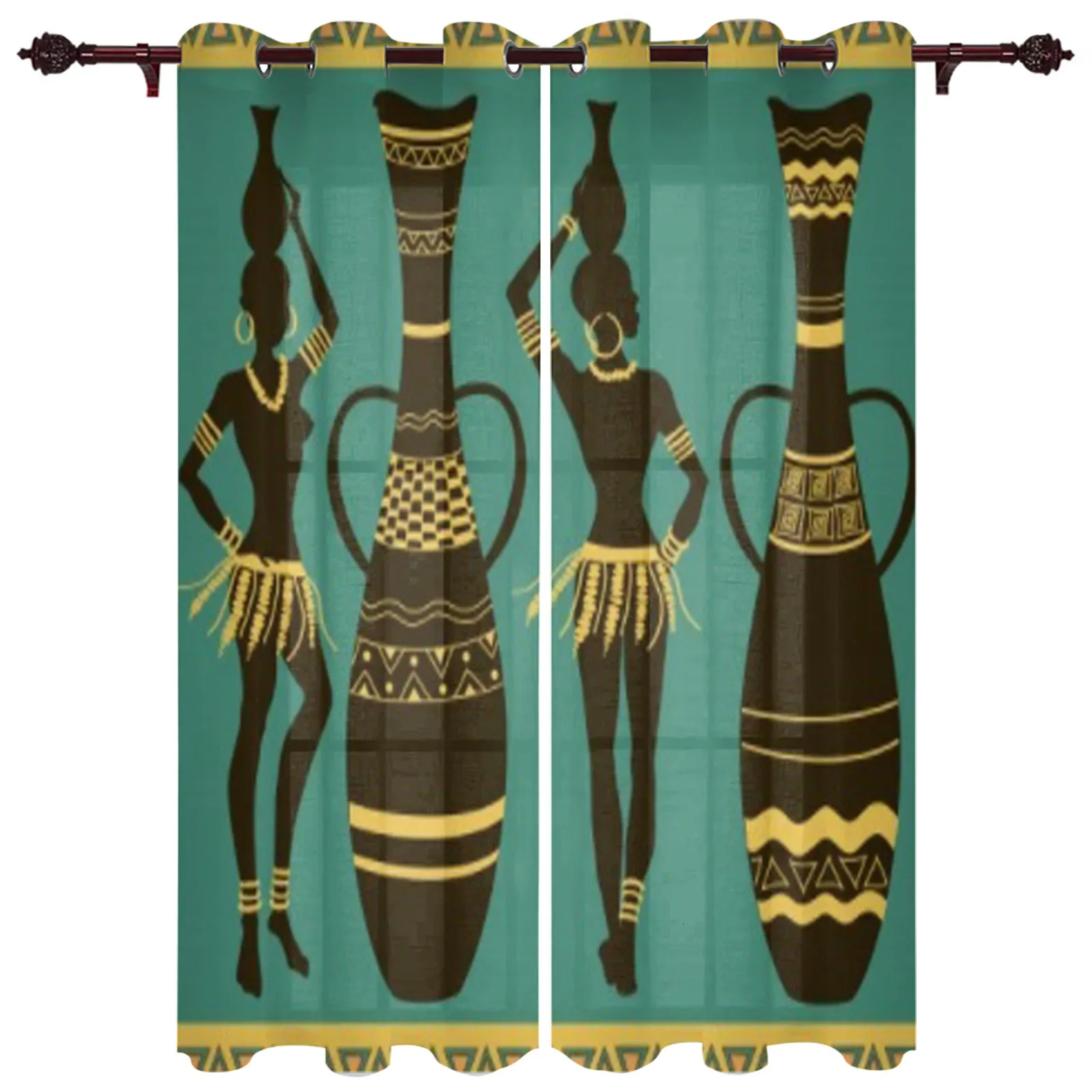 Sheer Gordijnen Afrikaanse Tribal Meisjes En Vazen Moderne Raam Drape Voor Keuken Woonkamer Slaapkamer Decoratie 230701