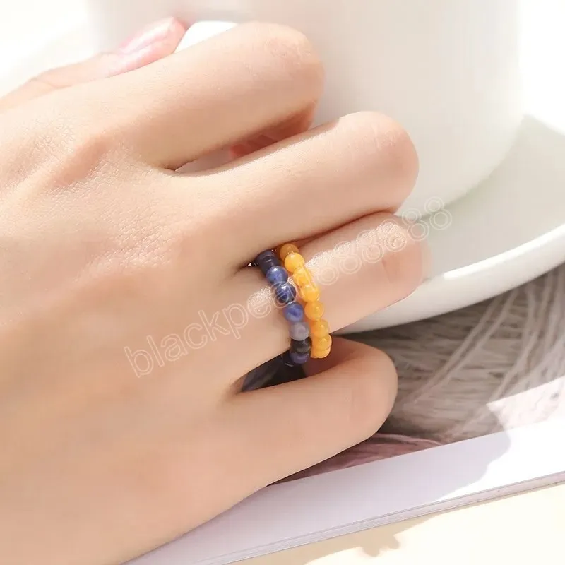 Natural Yellow Jade 3mm Small Beads Strand Finger Rings Handmade Sodalite Stone Ring For Women Fashion Party Jewelry Gift