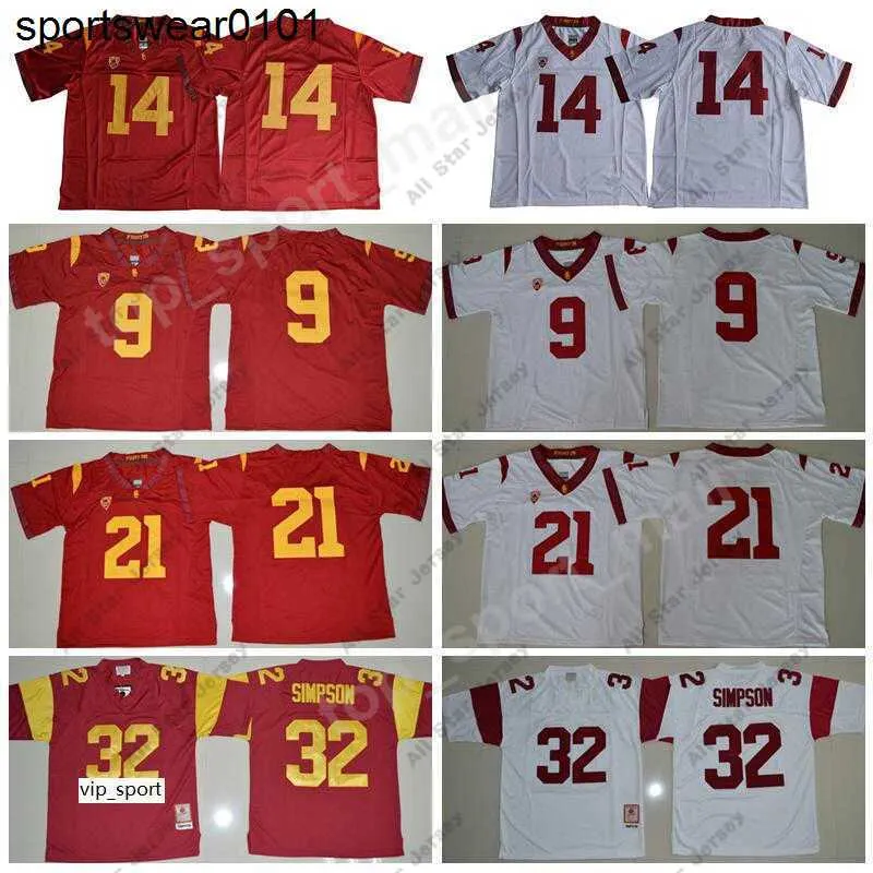 American College Football Wear USC Trojans 9 JuJu Smith-Schuster Jersey Men College Football Sam Darnold Adoree Jackson 32 OJ Simpson Stitched Red White Size