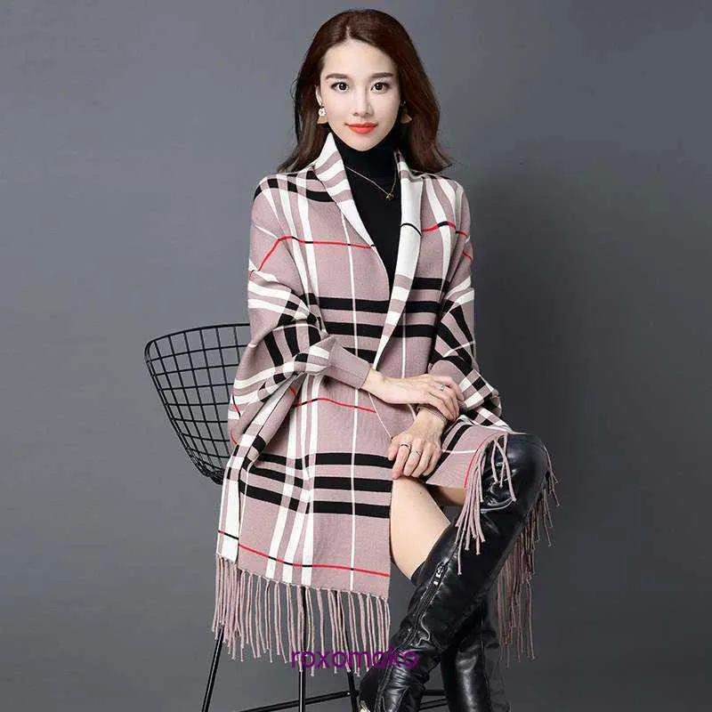 Designer Original Bur Home Winter scarves on sale Autumn and New Womens Double sided Shawl Scarf Dual purpose Tassel Thickened Long Sleeve Warm Imitation Fleec