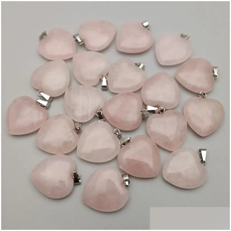 Urokami 20 mm róża kwarc serce naturalny kamień czakra leczenie wisiorka DIY Naszyjka Kolczyki biżuteria Making Drop Dostawa