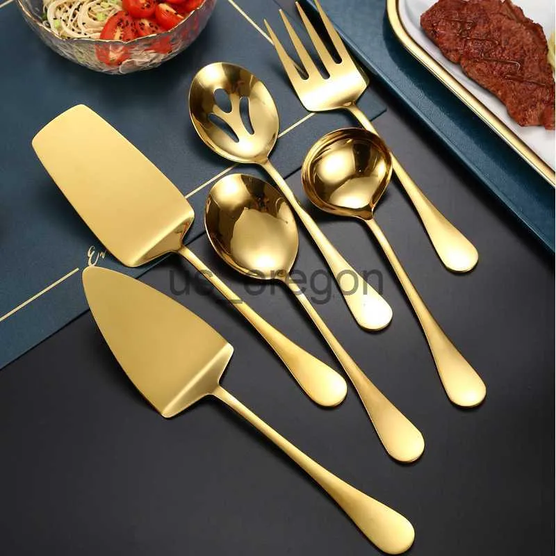 Conjuntos de Louça Aço Inoxidável Dourado Colher de Servir Coreano Talheres Concha de Sopa Escorredor Garfo Pá Restaurante Público Talheres Utensílio de Cozinha x0703